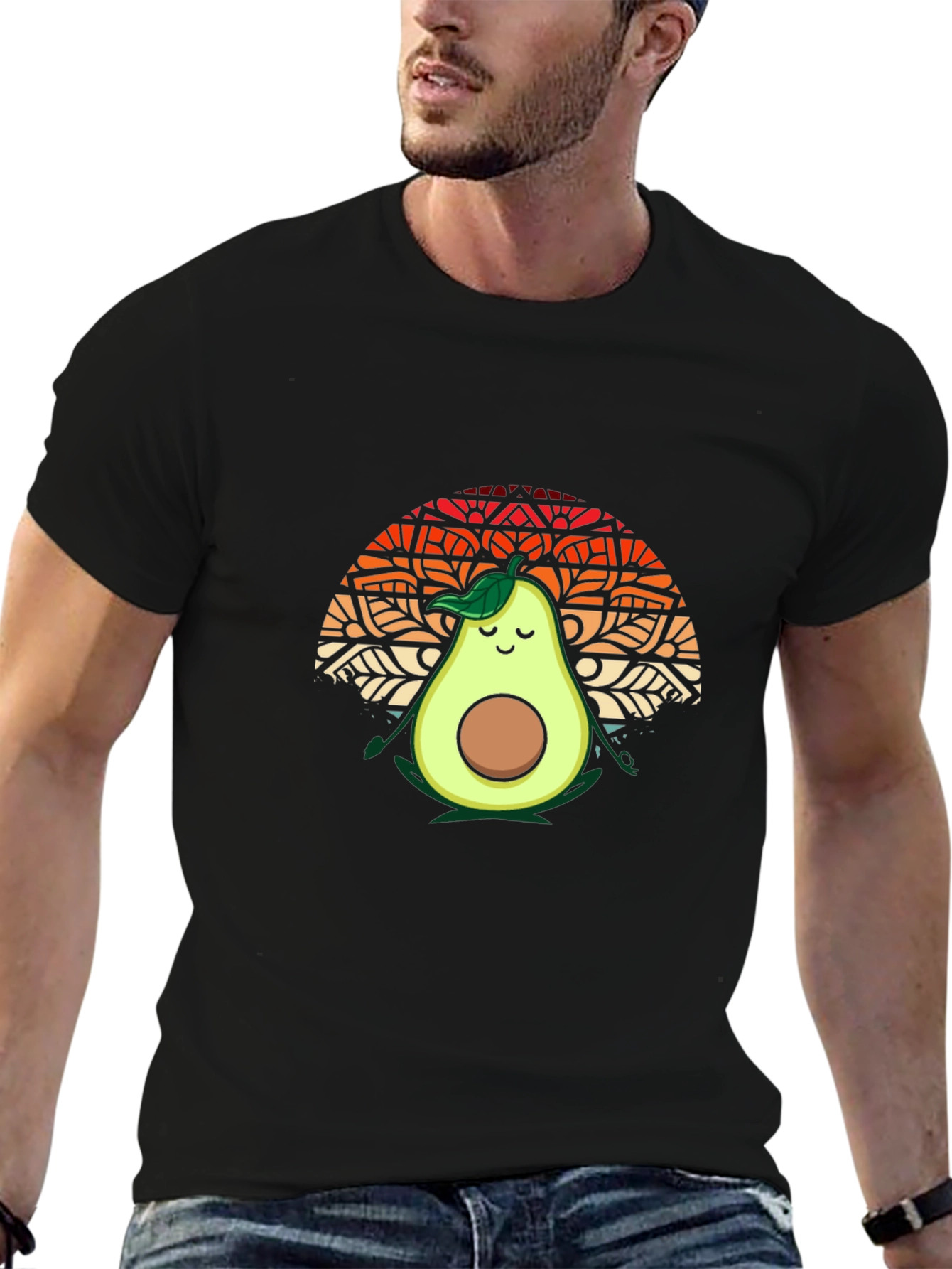 Camiseta Negra con Aguacate Meditando