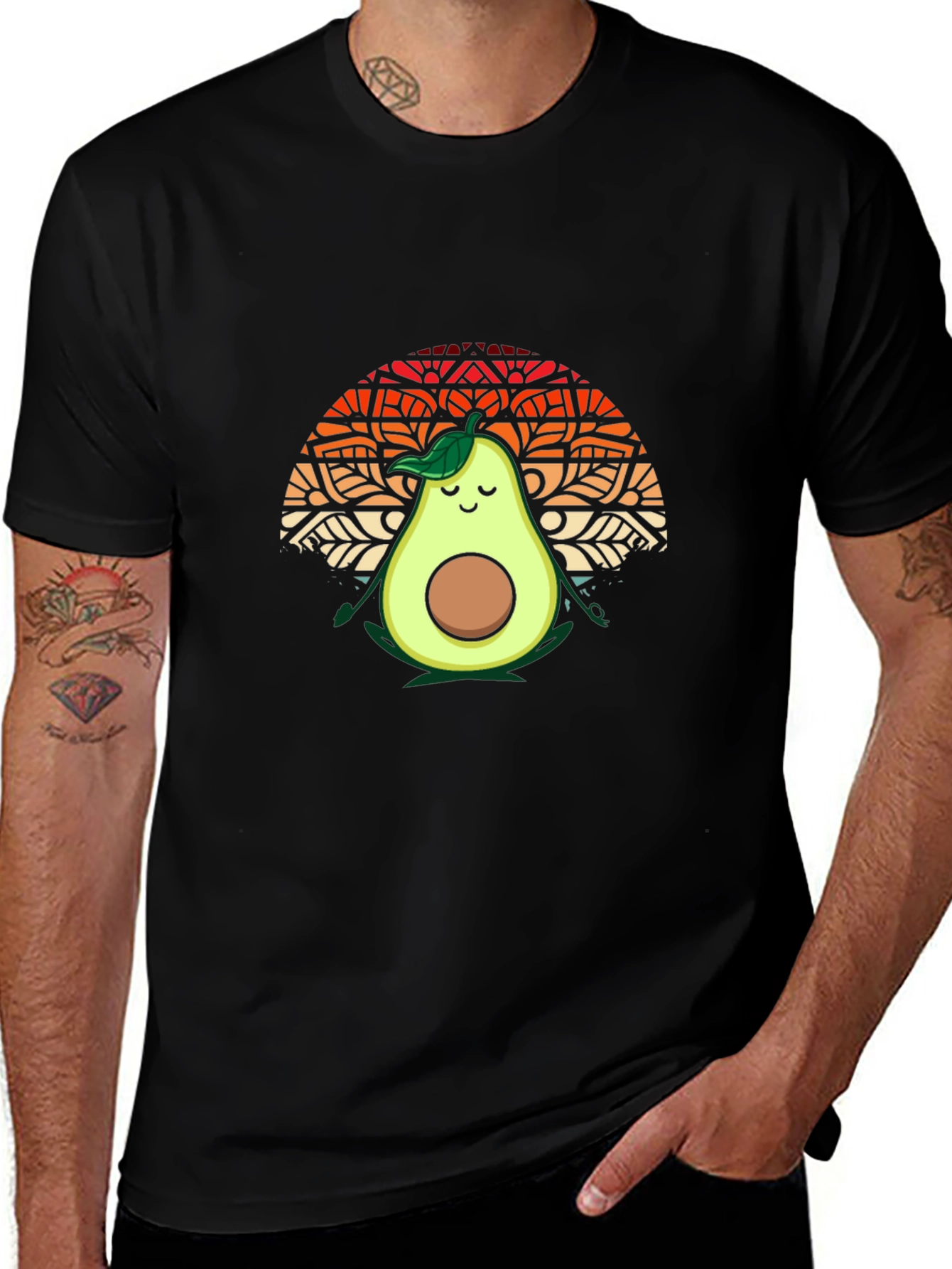 Camiseta Negra con Aguacate Meditando