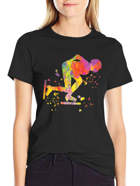 Camiseta Negra Patinador Artística Acuarela