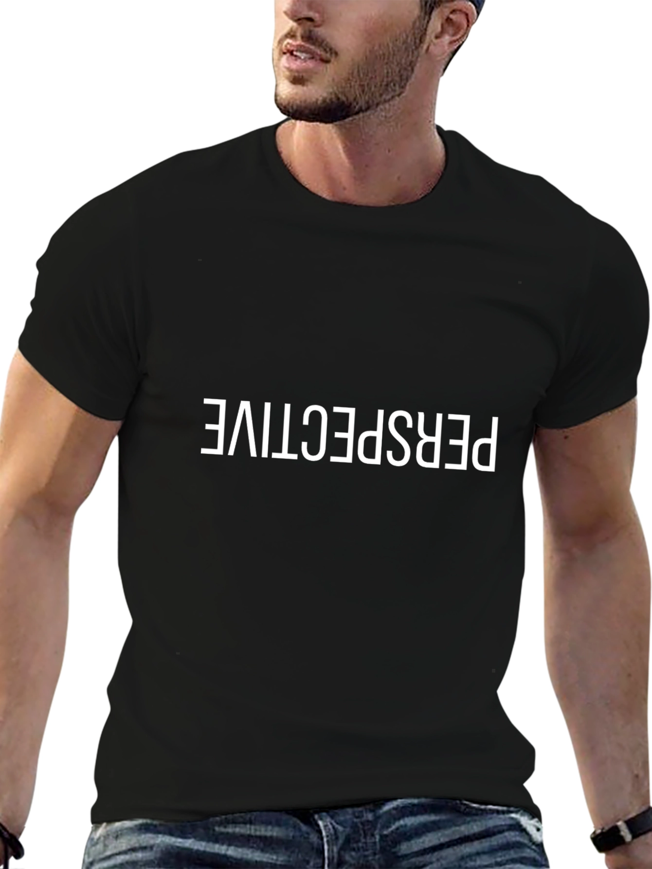 Camiseta Negra Perspectiva Hombre Casual