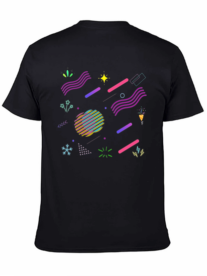 Camiseta Negra con Diseño Geométrico Retro