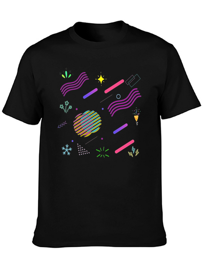 Camiseta Negra con Diseño Geométrico Retro