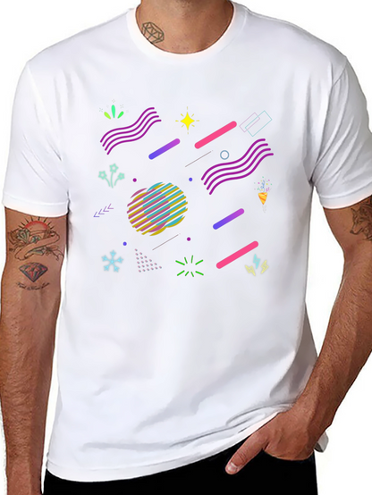 Camiseta Negra con Diseño Geométrico Retro