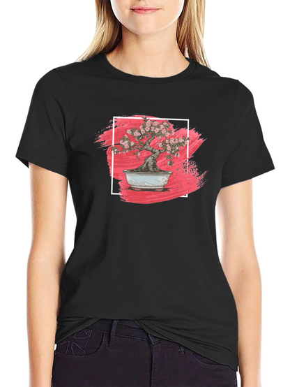 Camiseta Negra Bonsái Floral - Estilo Único