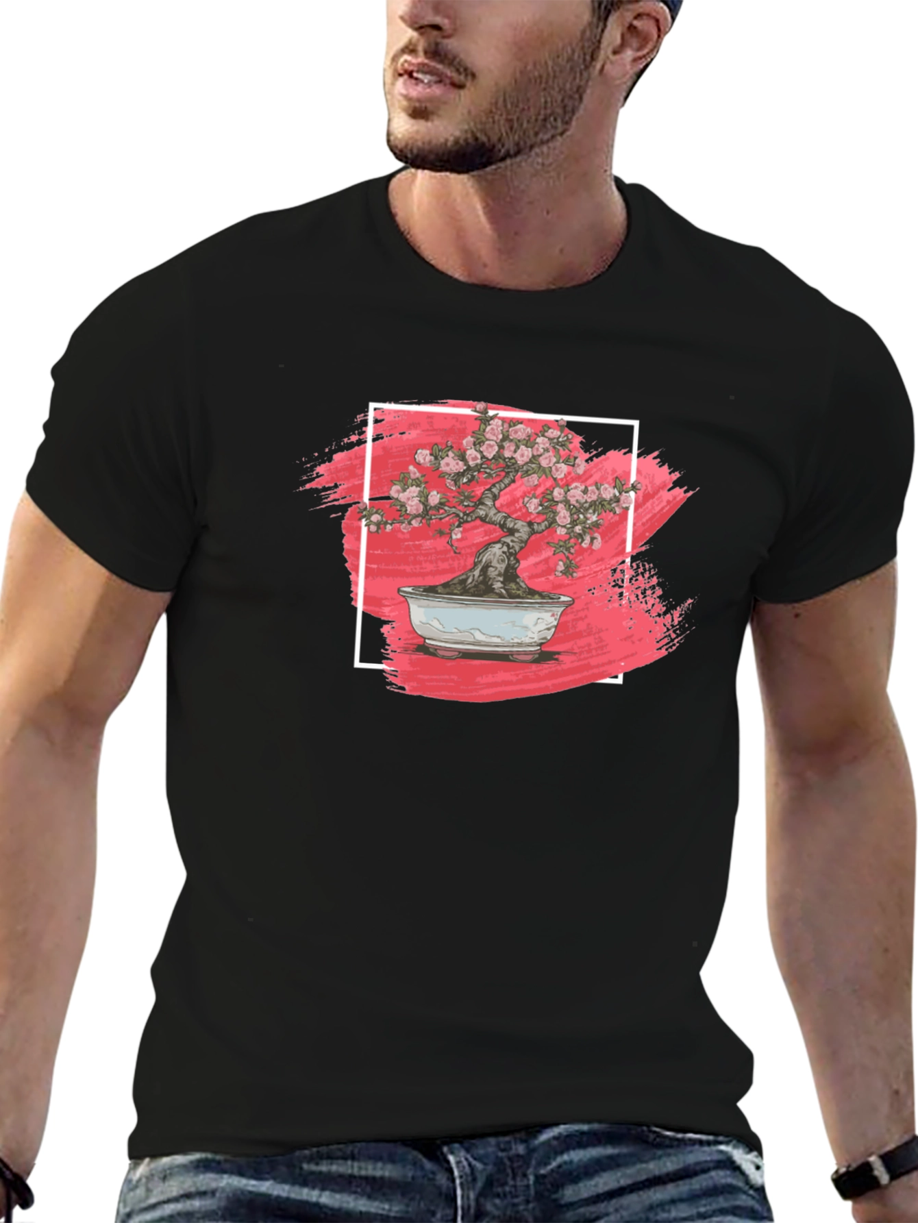 Camiseta Negra Bonsái Floral - Estilo Único