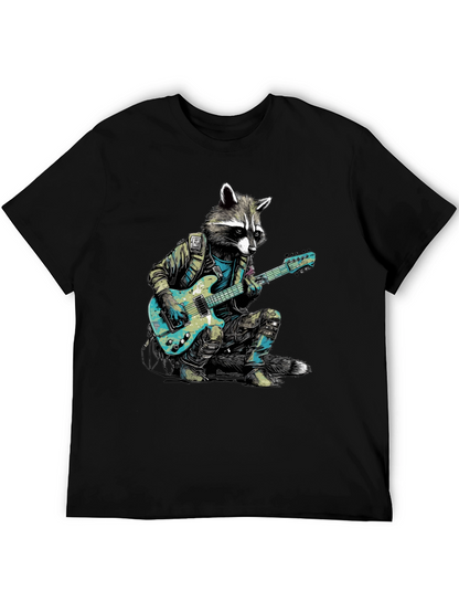 Camiseta Negra con Mapache Rockero Guitarrista