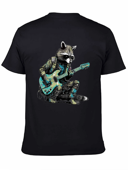 Camiseta Negra con Mapache Rockero Guitarrista