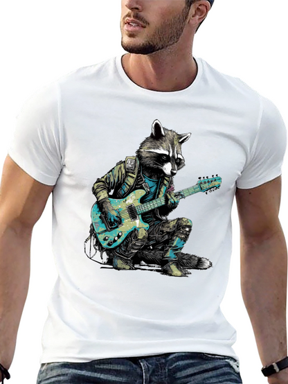 Camiseta Negra con Mapache Rockero Guitarrista