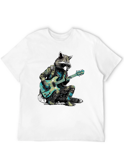 Camiseta Negra con Mapache Rockero Guitarrista