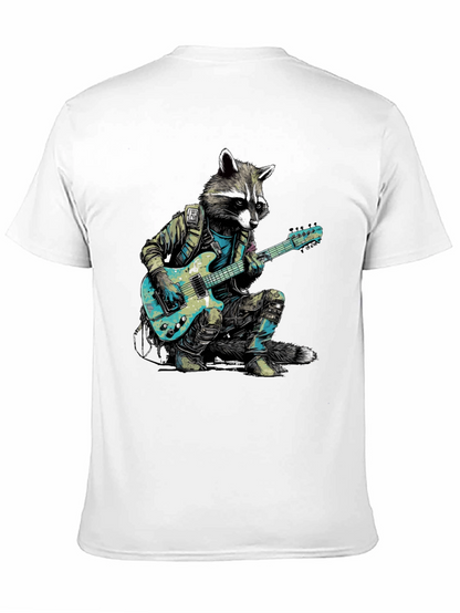 Camiseta Negra con Mapache Rockero Guitarrista