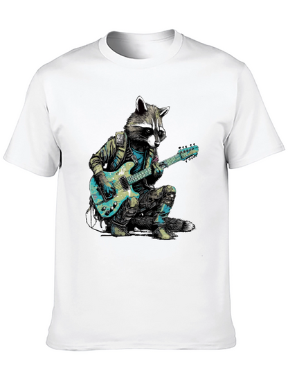 Camiseta Negra con Mapache Rockero Guitarrista