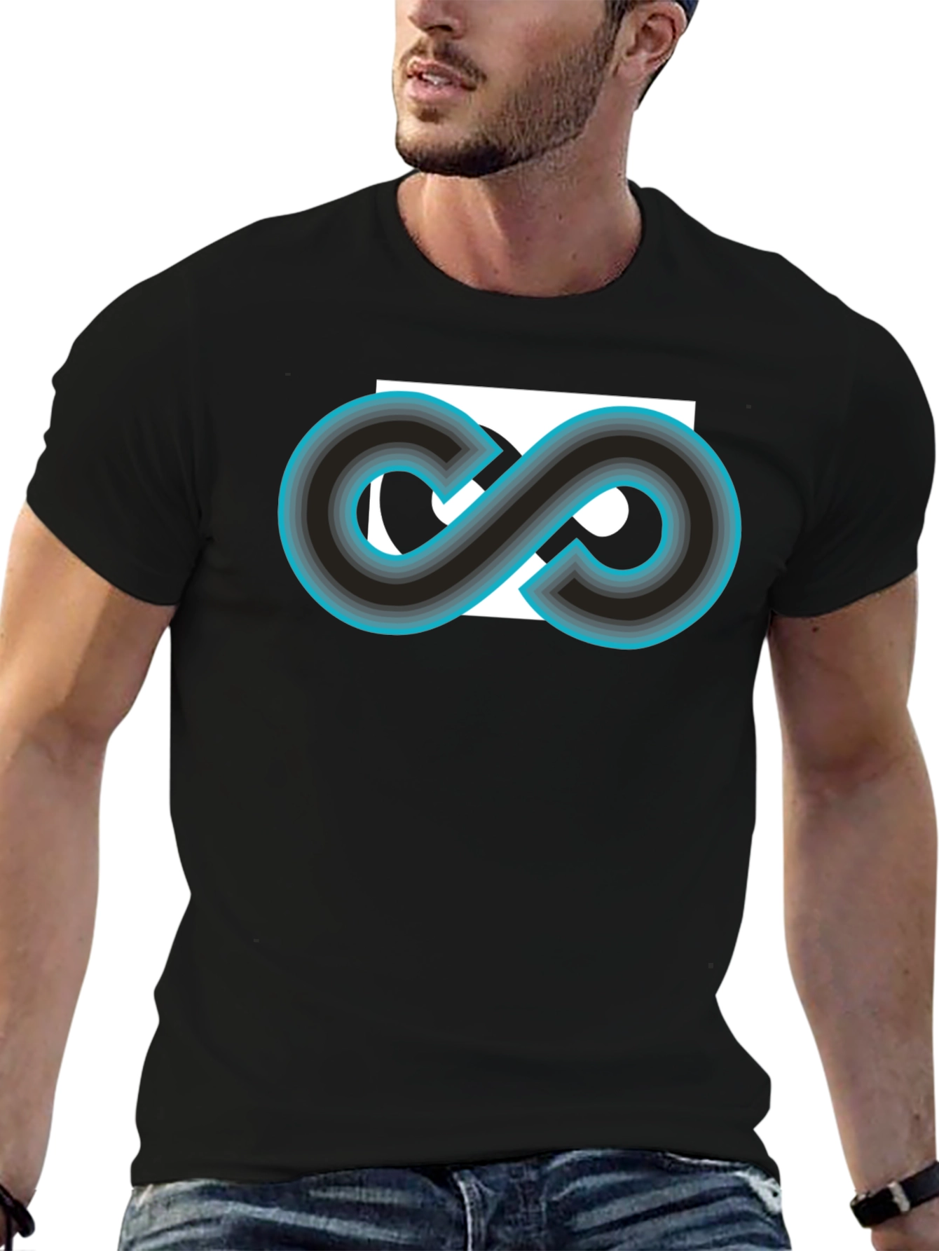 Camiseta Negra con Diseño Infinito Retro