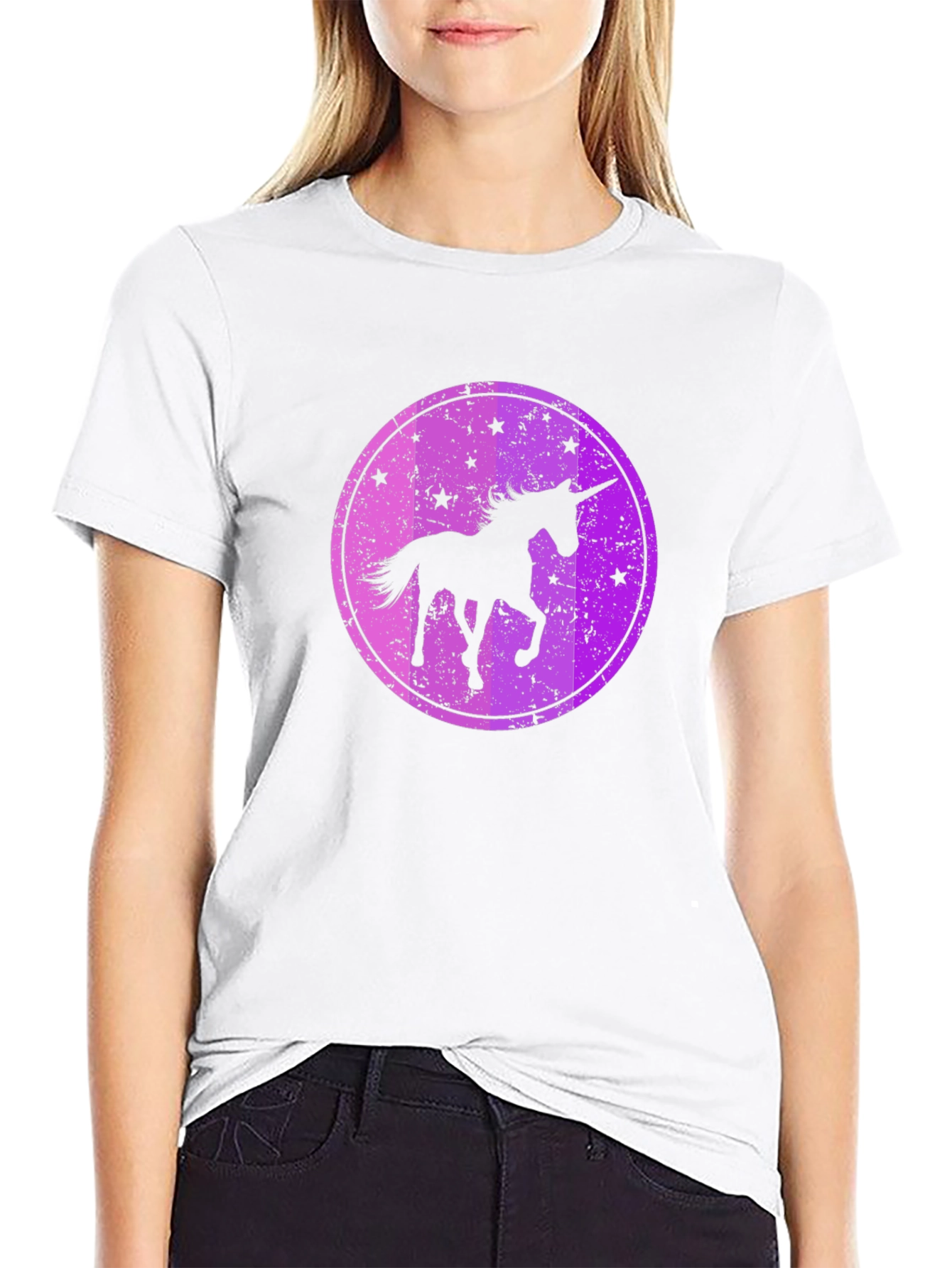 Camiseta Negra con Diseño Unicornio Estrellado