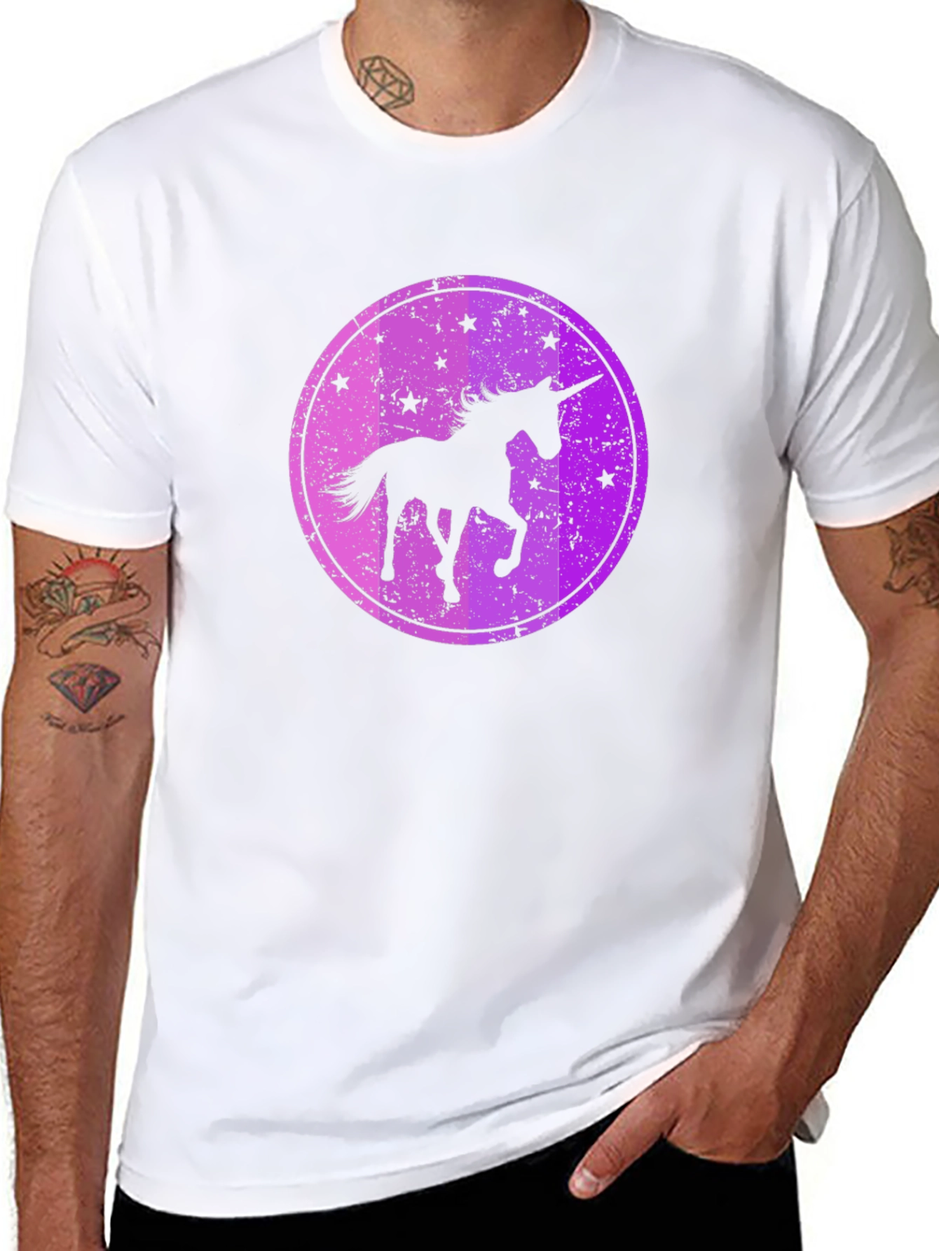 Camiseta Negra con Diseño Unicornio Estrellado
