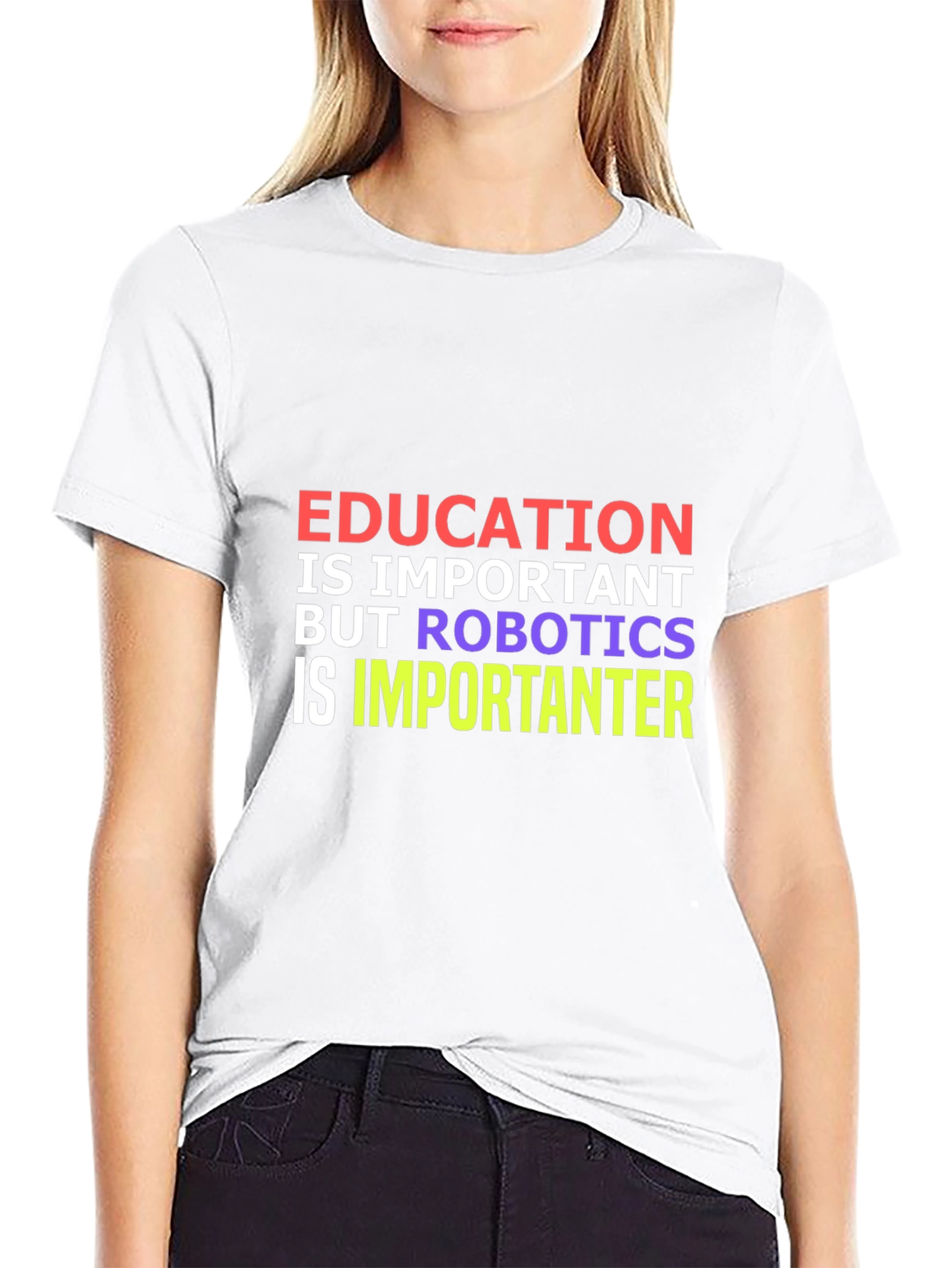 Camiseta Negra: Educación vs Robótica - ¡Importancia Divertida!
