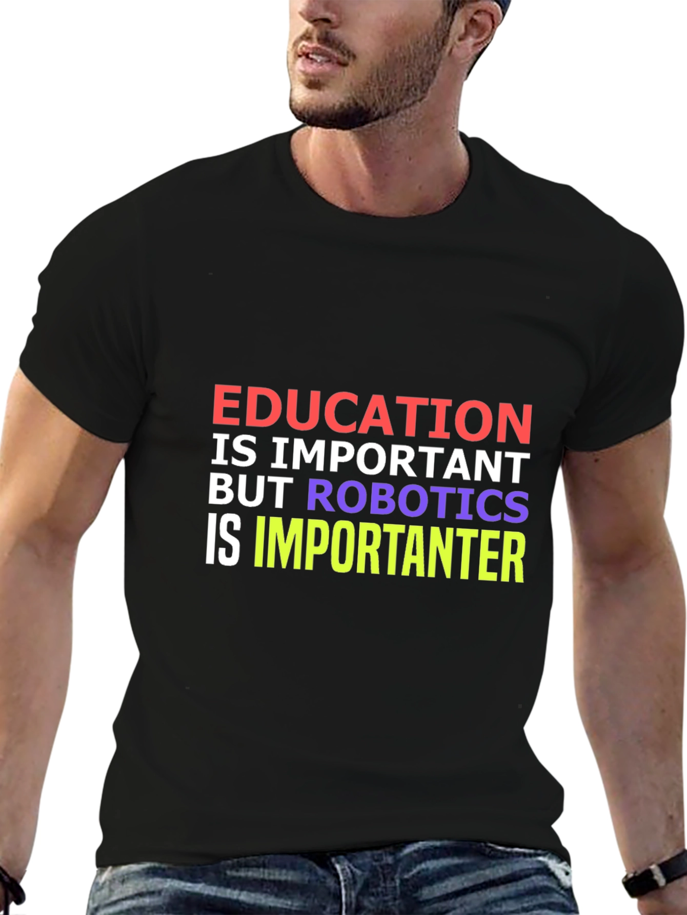 Camiseta Negra: Educación vs Robótica - ¡Importancia Divertida!