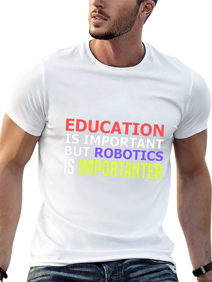 Camiseta Negra: Educación vs Robótica - ¡Importancia Divertida!