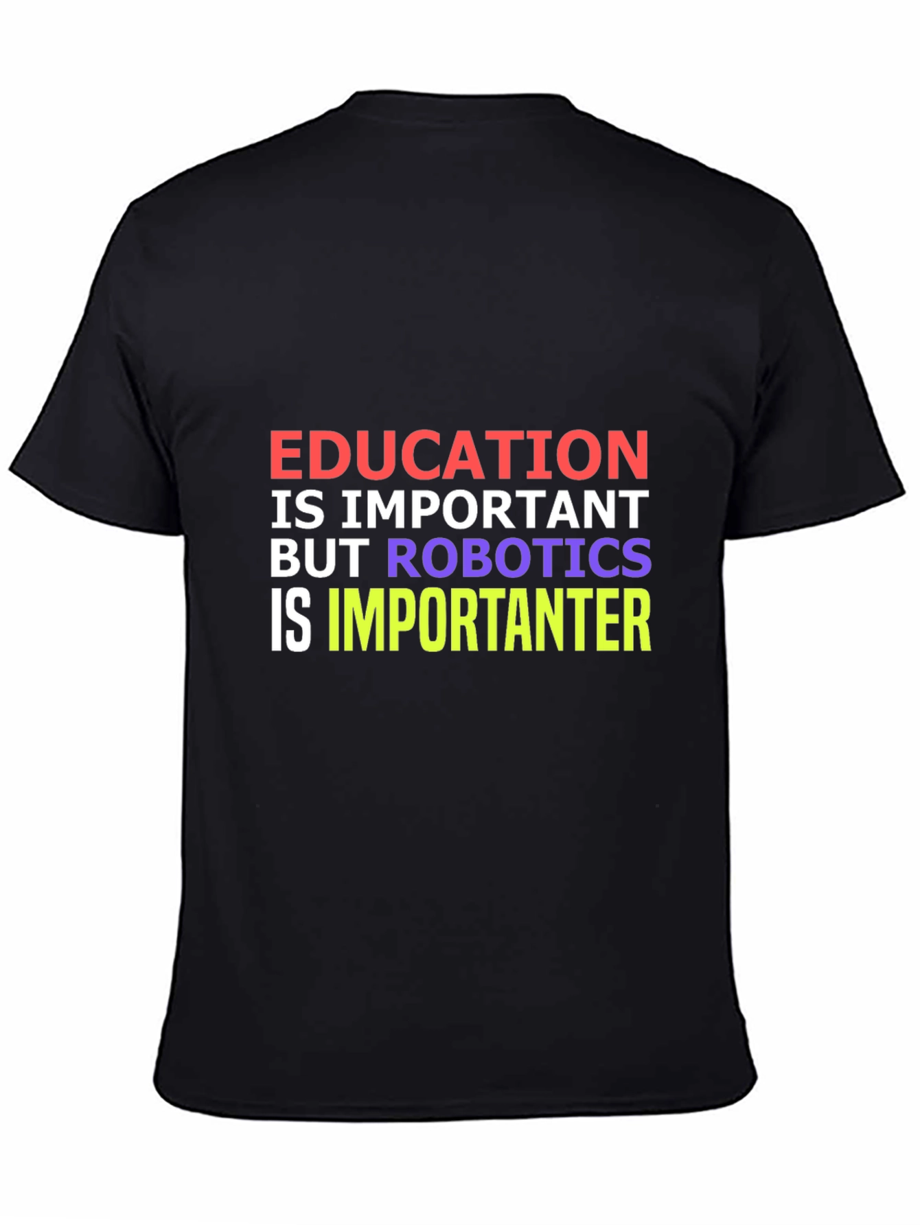 Camiseta Negra: Educación vs Robótica - ¡Importancia Divertida!