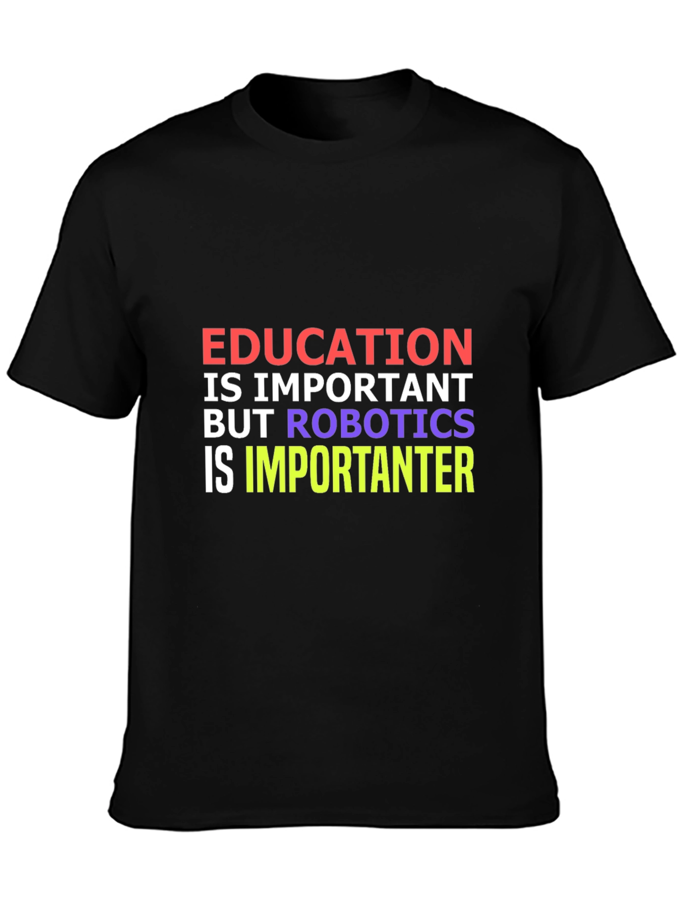 Camiseta Negra: Educación vs Robótica - ¡Importancia Divertida!