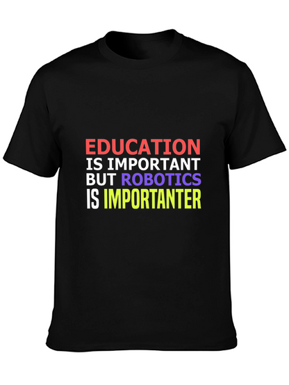 Camiseta Negra: Educación vs Robótica - ¡Importancia Divertida!