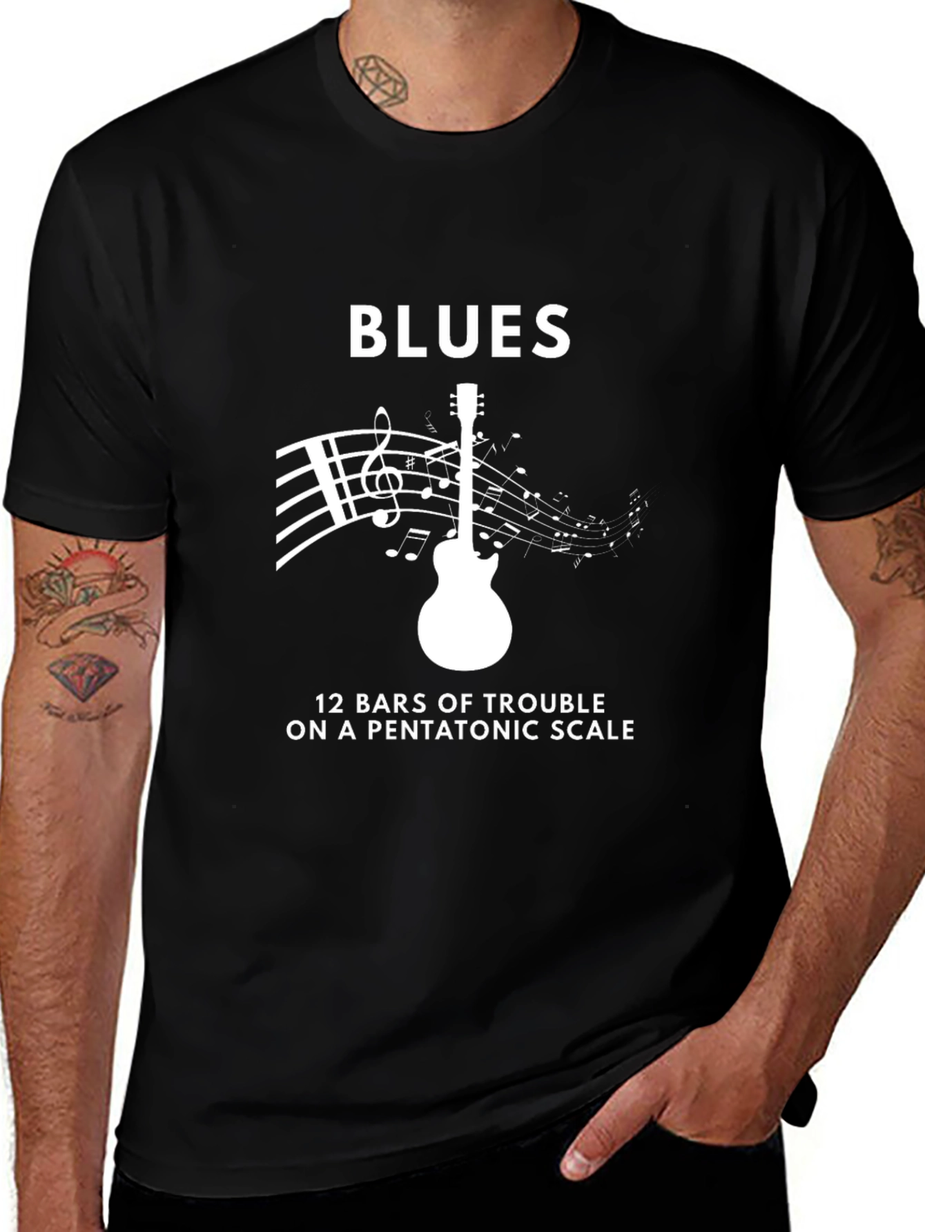 Camiseta Negra Blues: 12 Compases de Escala Pentatónica