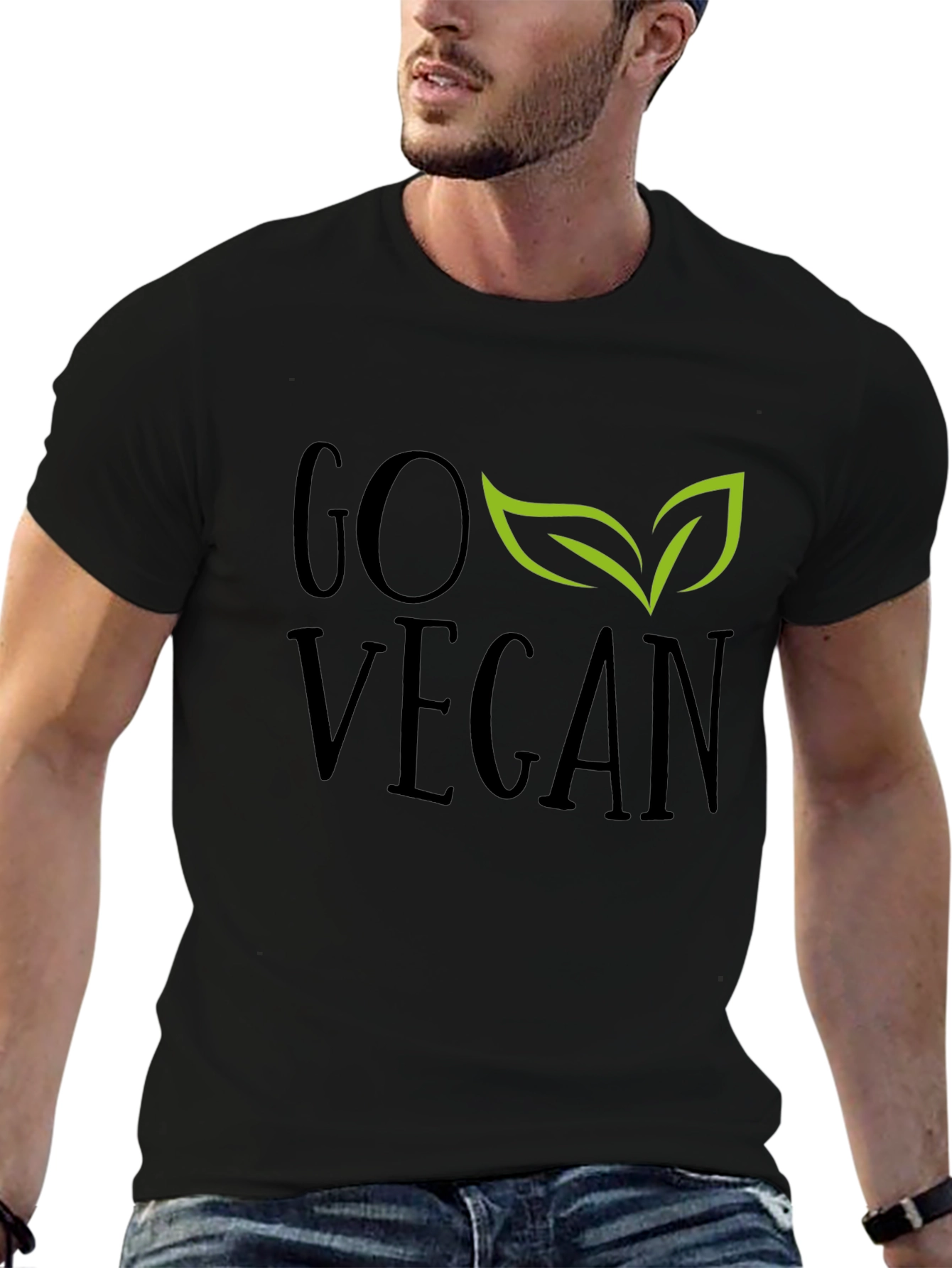 Camiseta Negra Go Vegan con Hojas