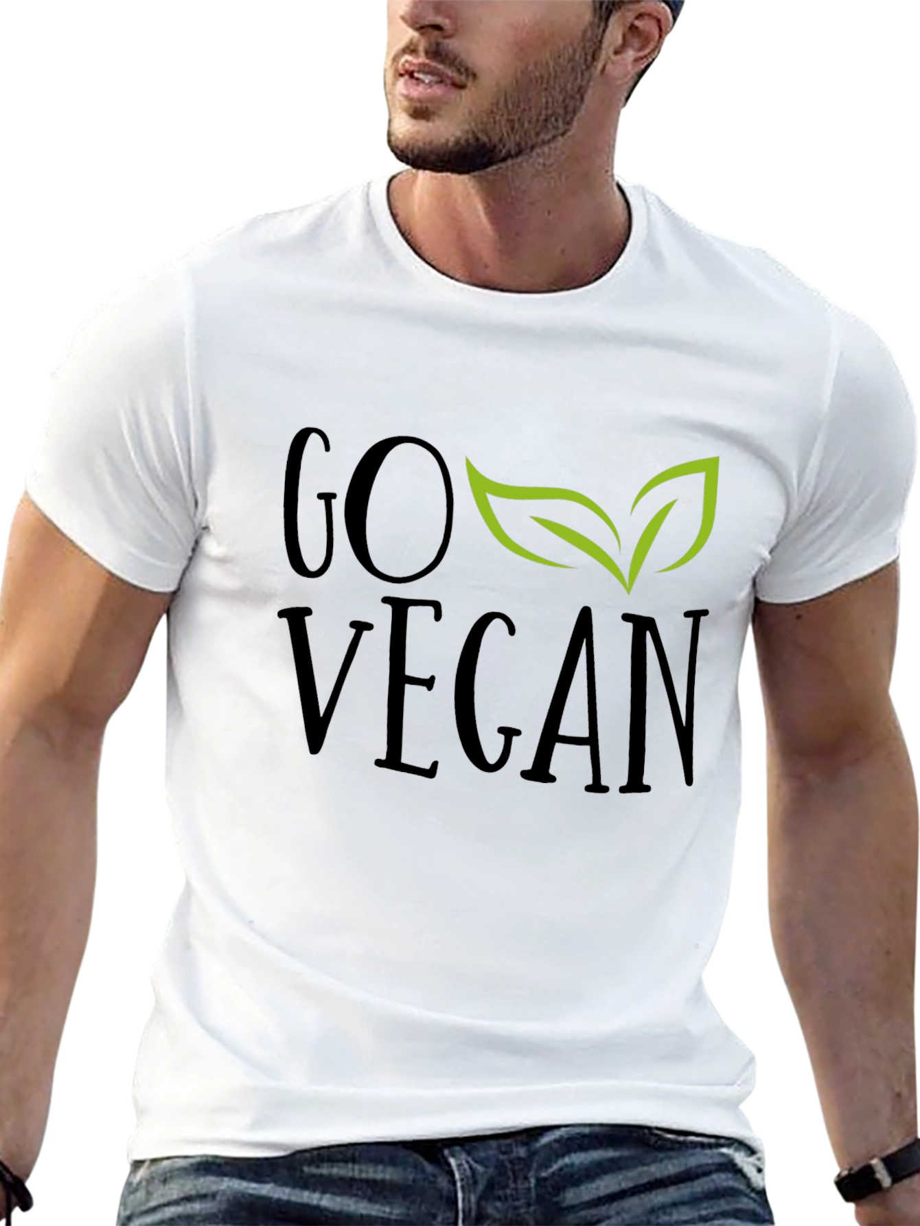 Camiseta Negra Go Vegan con Hojas