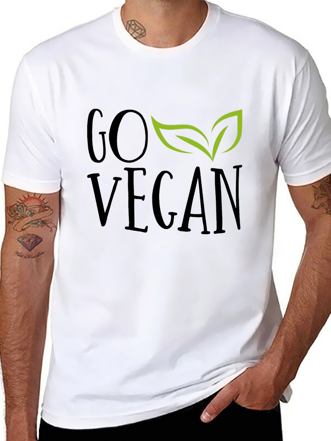 Camiseta Negra Go Vegan con Hojas