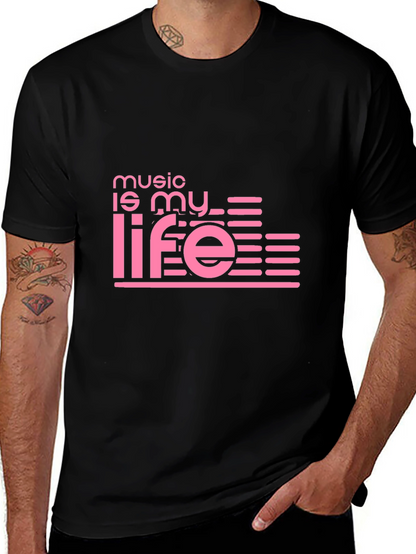 Camiseta Negra Music is My Life Diseño Moderno