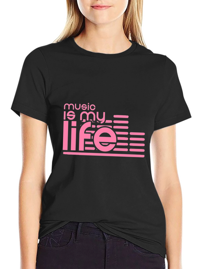 Camiseta Negra Music is My Life Diseño Moderno