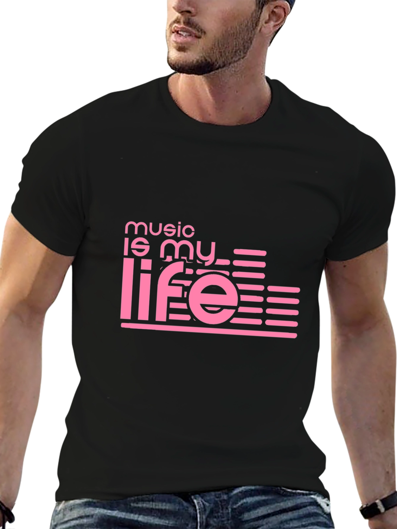 Camiseta Negra Music is My Life Diseño Moderno