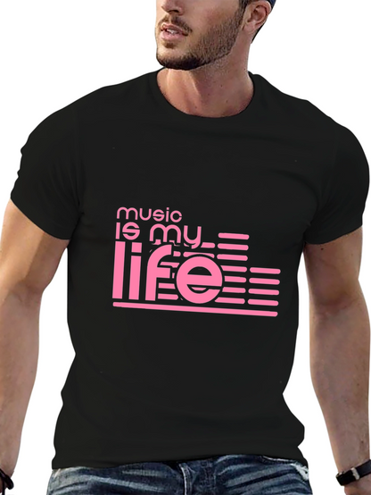 Camiseta Negra Music is My Life Diseño Moderno