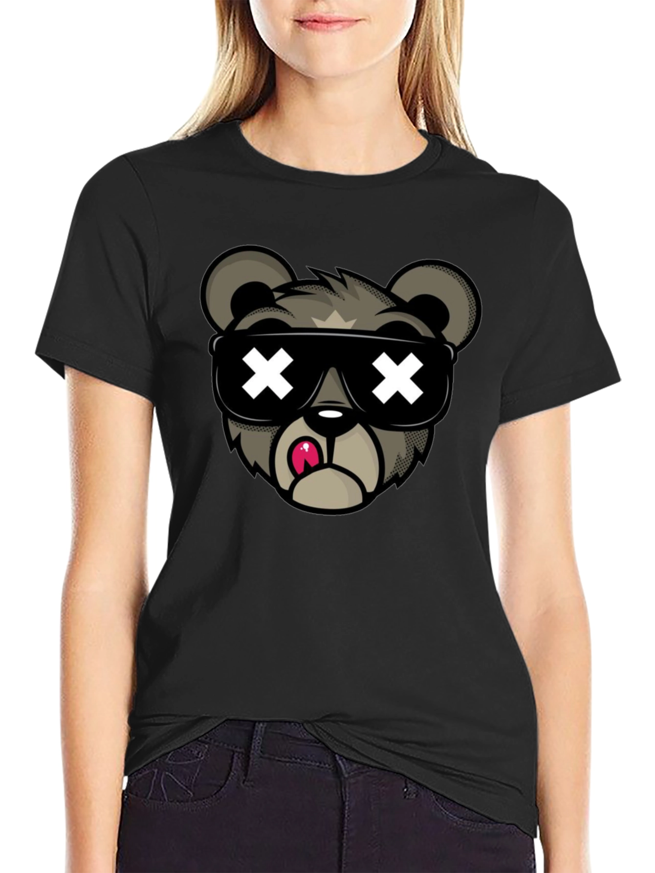 Camiseta Negra con Diseño de Oso Cool