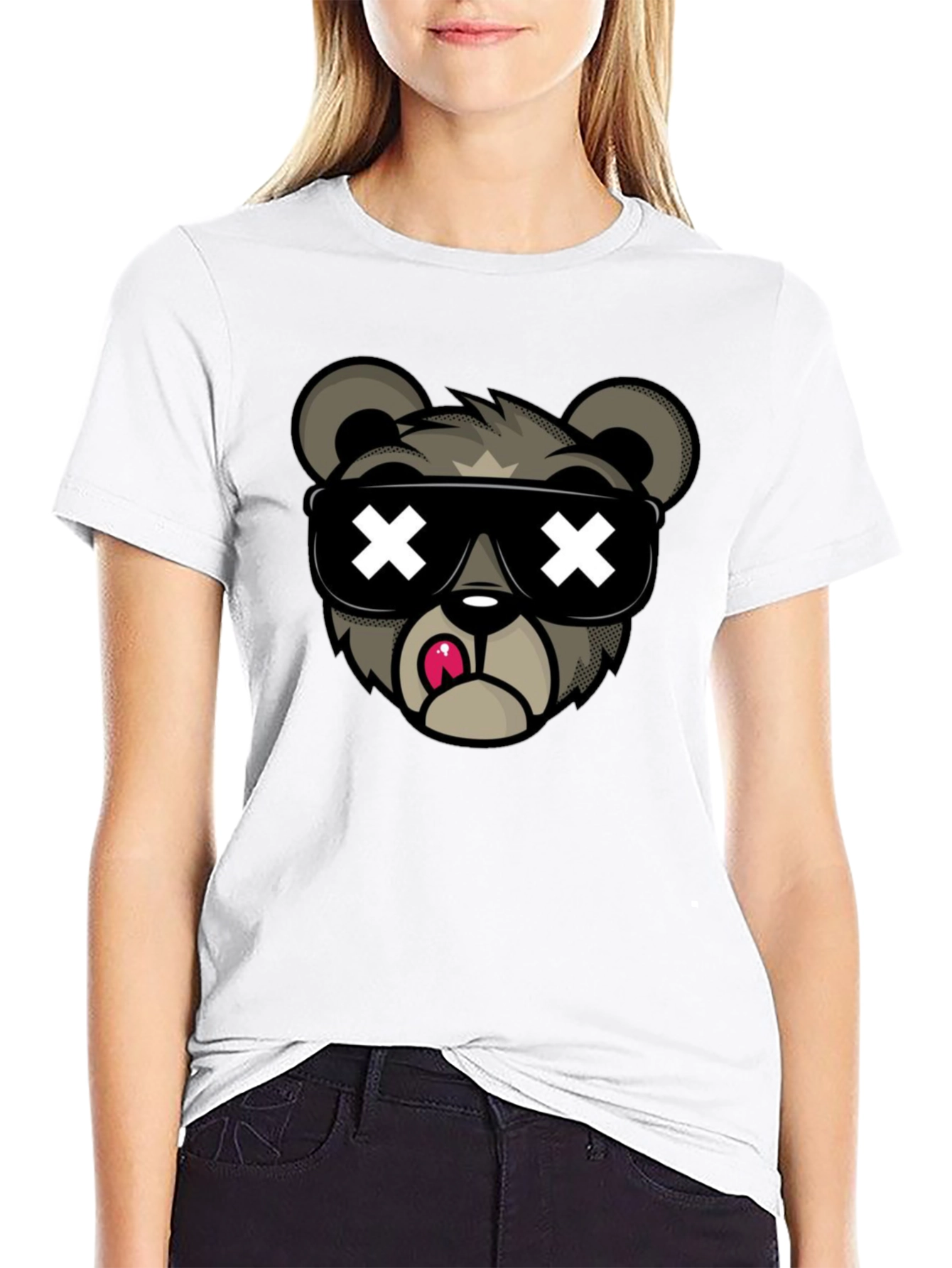 Camiseta Negra con Diseño de Oso Cool