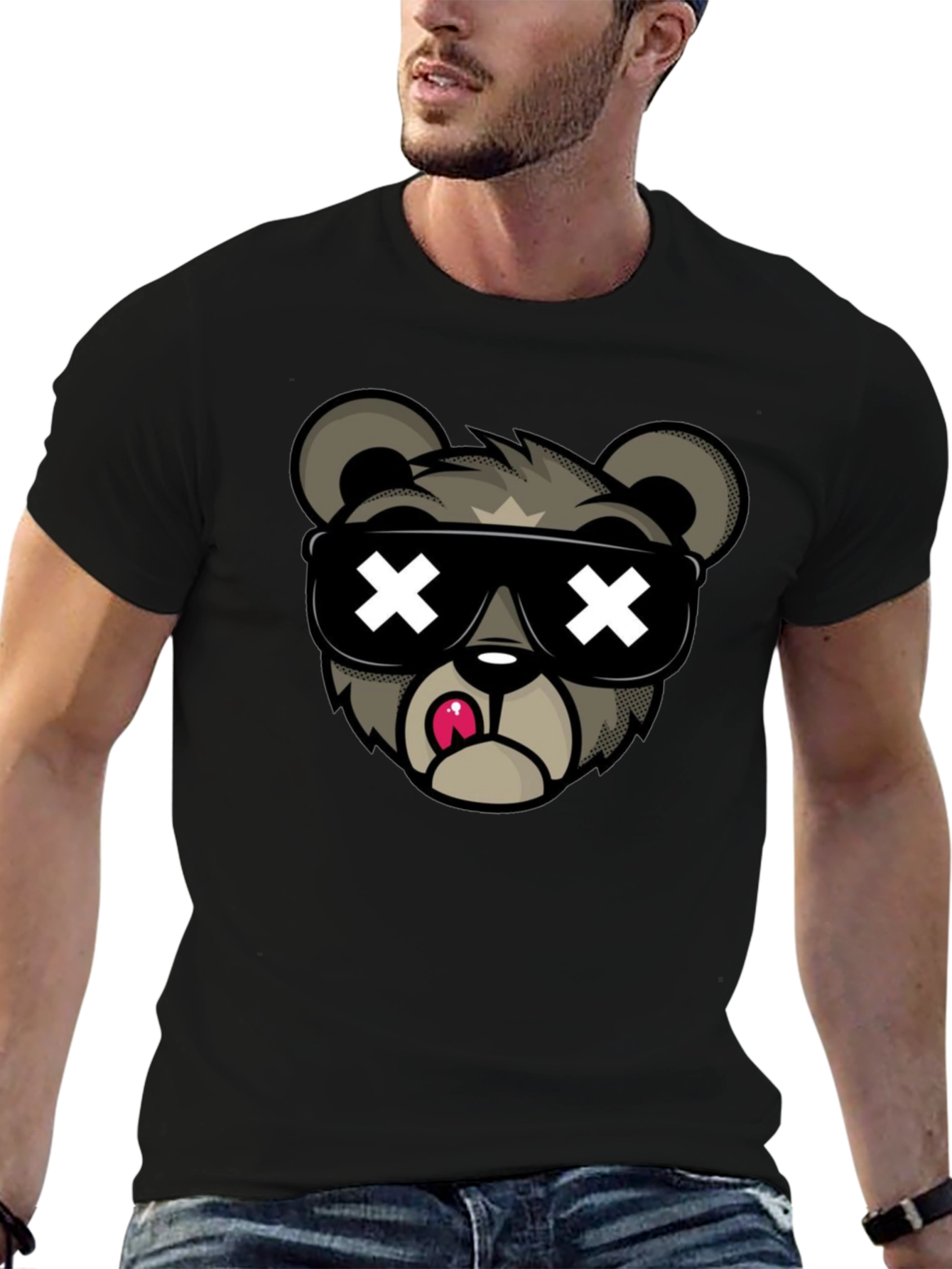 Camiseta Negra con Diseño de Oso Cool