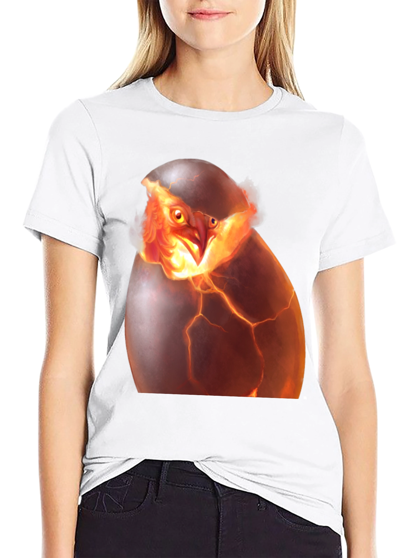 Camiseta Negra con Diseño de Ave Fénix Rompiendo Huevo