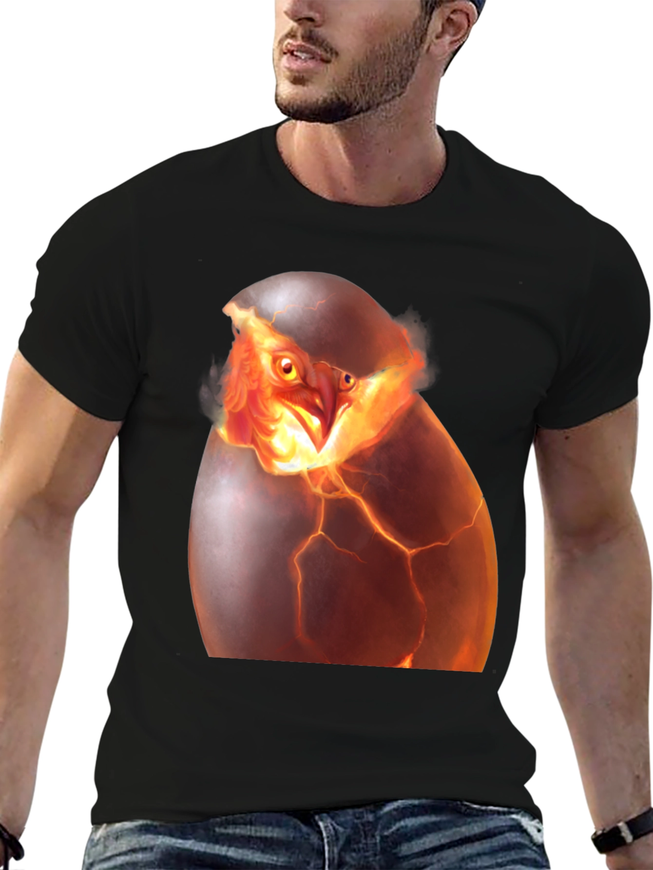 Camiseta Negra con Diseño de Ave Fénix Rompiendo Huevo