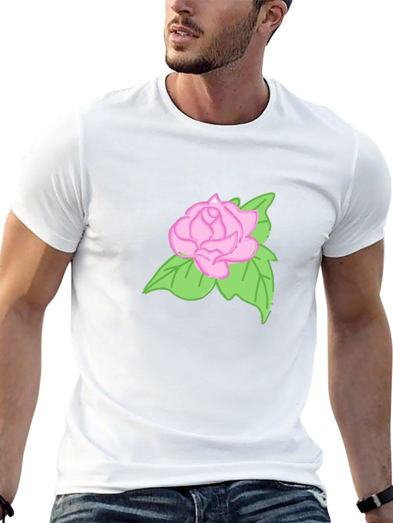 Camiseta Negra Hombre con Diseño de Rosa