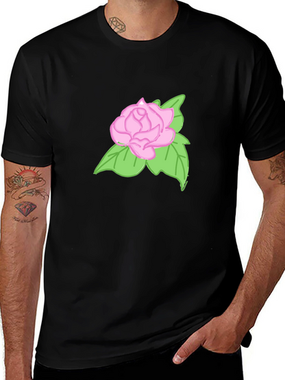 Camiseta Negra Hombre con Diseño de Rosa