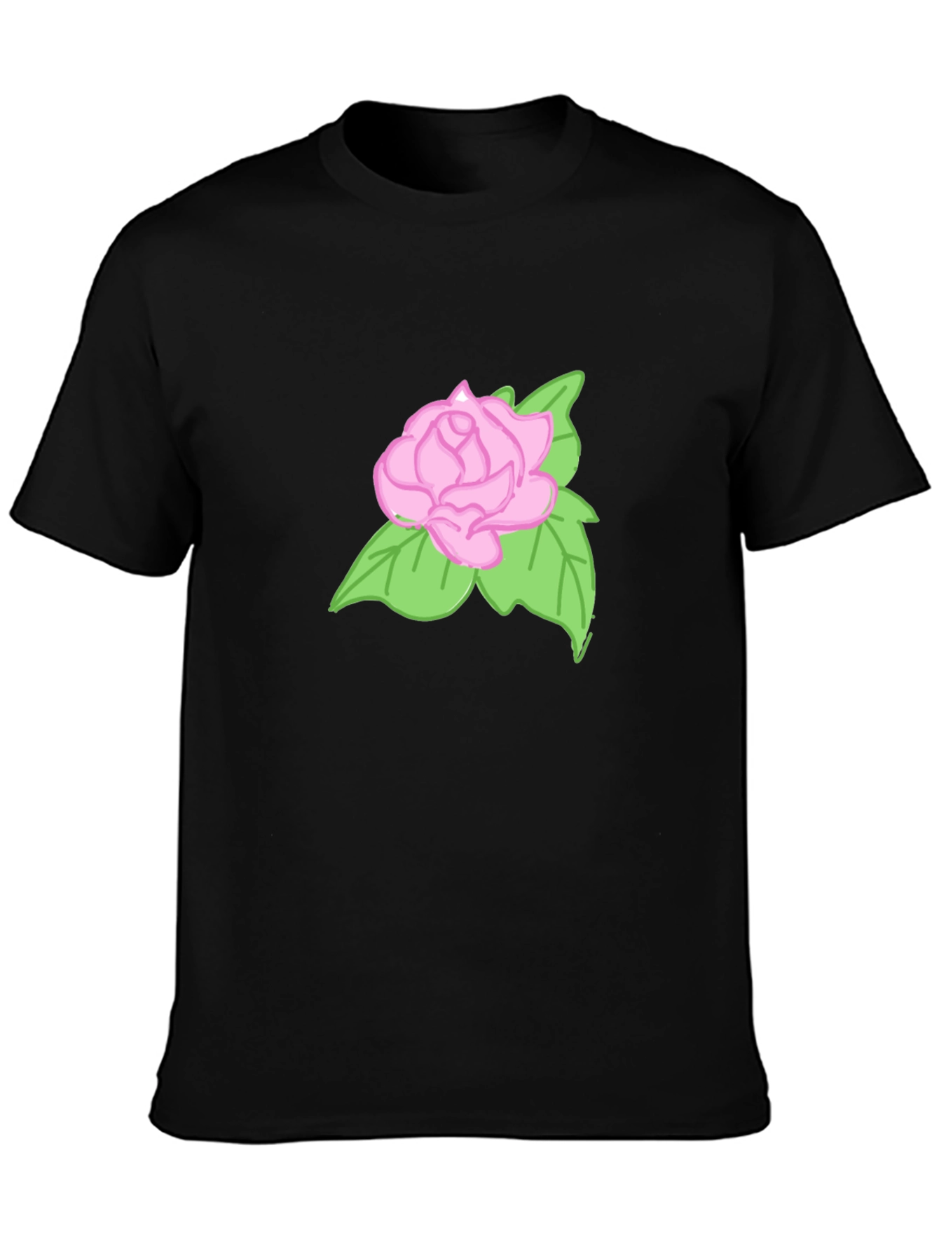 Camiseta Negra Hombre con Diseño de Rosa