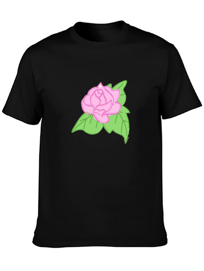 Camiseta Negra Hombre con Diseño de Rosa
