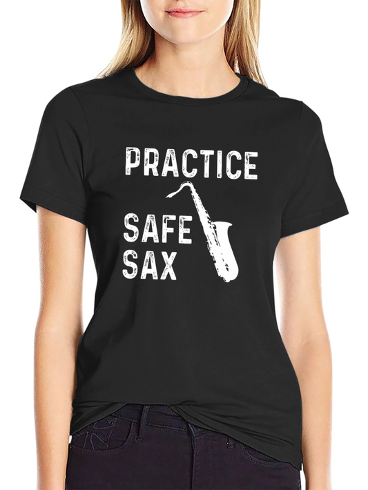 Camiseta Negra Practice Safe Sax para Amantes de la Música