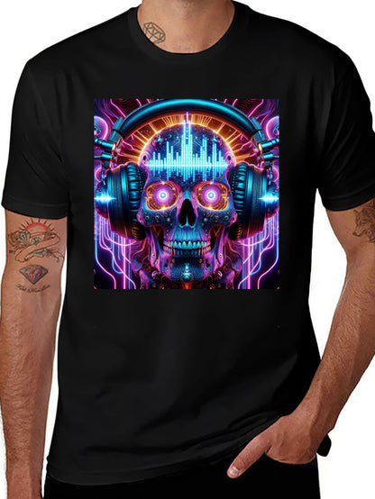 Camiseta Negra Calavera DJ Neón
