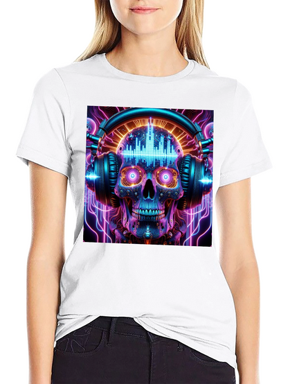 Camiseta Negra Calavera DJ Neón