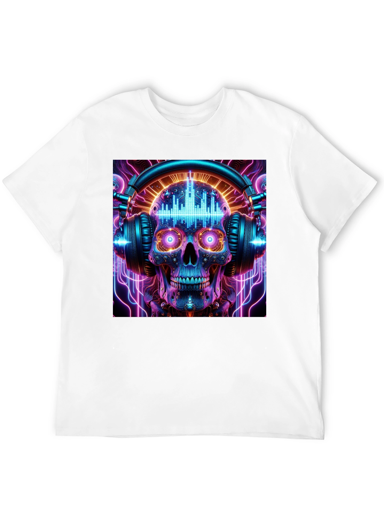 Camiseta Negra Calavera DJ Neón