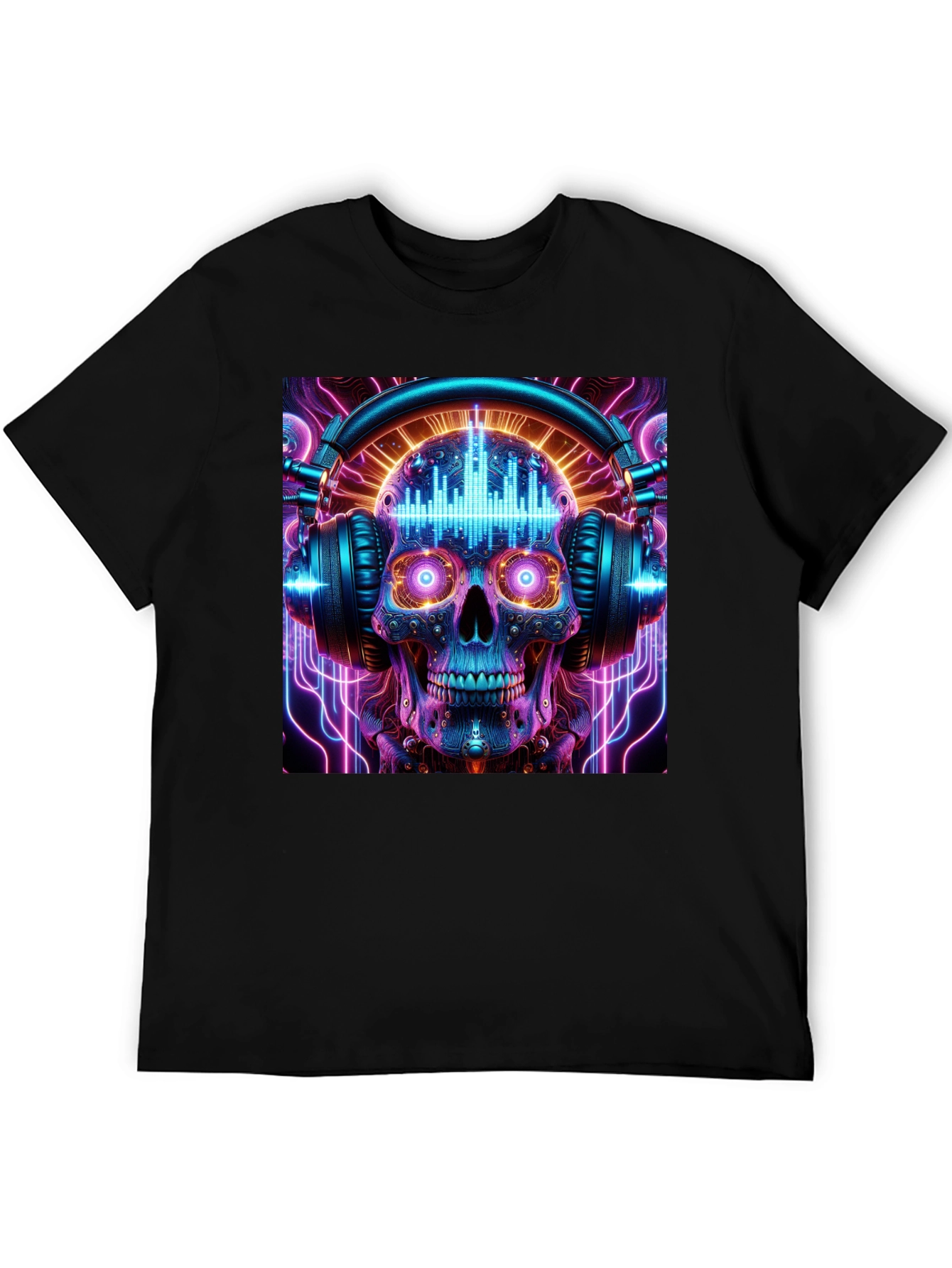 Camiseta Negra Calavera DJ Neón