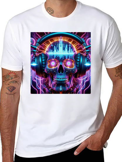 Camiseta Negra Calavera DJ Neón