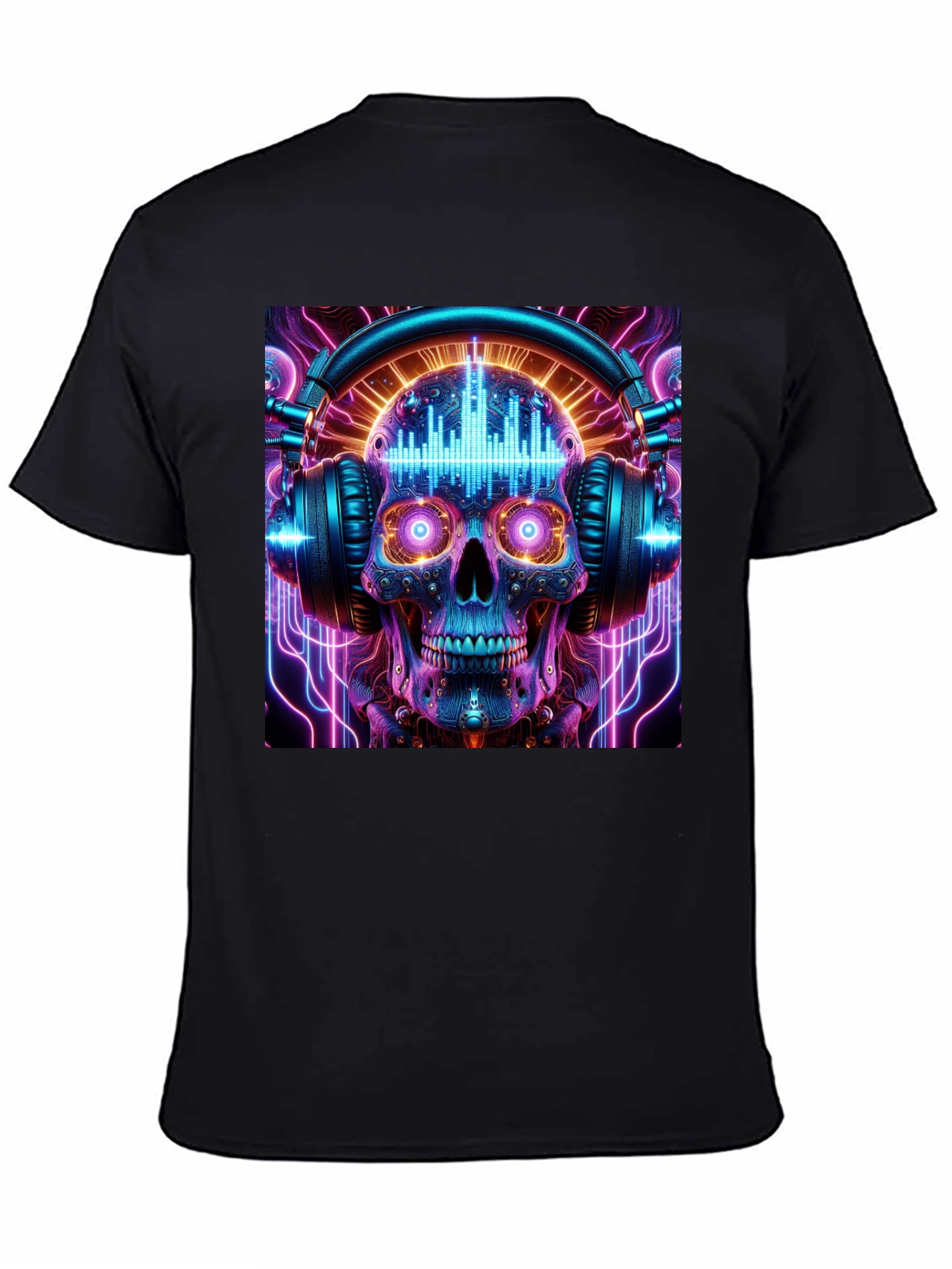 Camiseta Negra Calavera DJ Neón