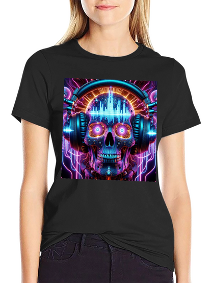 Camiseta Negra Calavera DJ Neón
