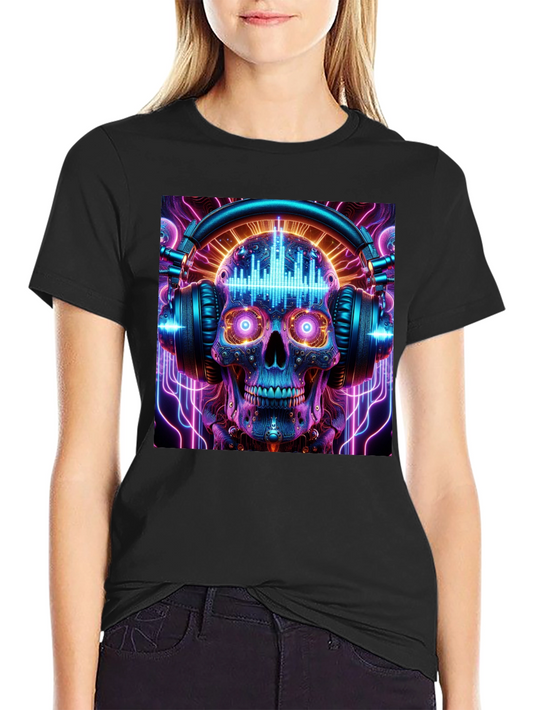 Camiseta Negra Calavera DJ Neón